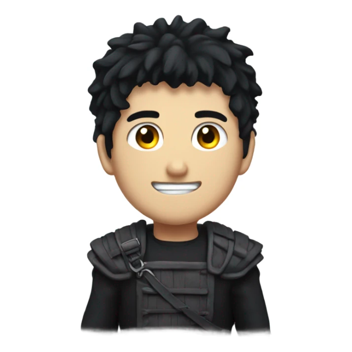 a guy named guts with a black hair from berserk anime with a evil smile sticker