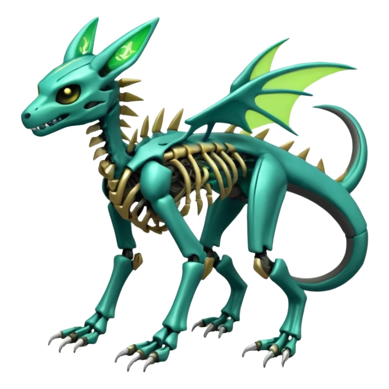 futuristic neon-like-green Skeleton-Cyborg-Manectric-Electrike-Salandit-Cubone-Umbreon-Marowak-Draco-Fakémon-hybrid-creature (full body), 4 legs sticker