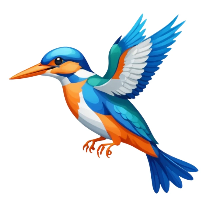 Create an abstract 2D outline of flying kingfisher. Do make it too detailed but make it recognizable. Keep the number of colors limited to only 5 distinct colors.  sticker