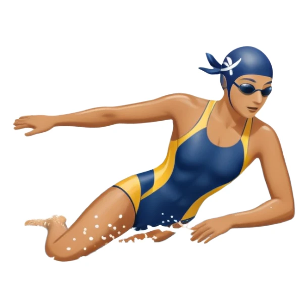 An icon featuring a swimmer in mid-stroke, cutting through the water with a strong, fluid motion. The design includes ripples around the swimmer’s body and a pool lane line in the background, symbolizing speed and technique in swimming. Transparent background highlights the grace sticker