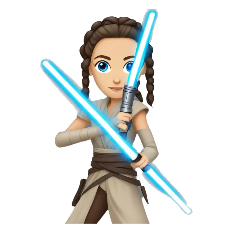 star wars  Rey with blue eyes and long braids holding light saber  sticker