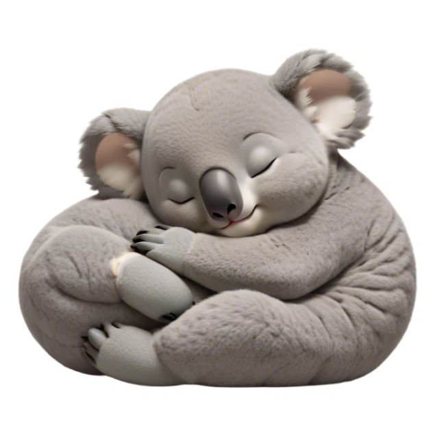 Meme-Worthy Cute Sleeping Koala Portrait Emoji, Head resting peacefully with a contented smile, showcasing a cuddly build and a luxuriously soft grey fur, eyes shut in a serene, restful snooze, Simplified yet hilariously adorable features, highly detailed, glowing with a soft, drowsy light, high shine, relaxed and utterly lovable, stylized with an air of playful laziness, bright and heartwarming, soft glowing outline, capturing the essence of a comically sleepy koala, so meme‐worthy it feels like it could instantly become the next viral sensation of adorable slumber! sticker
