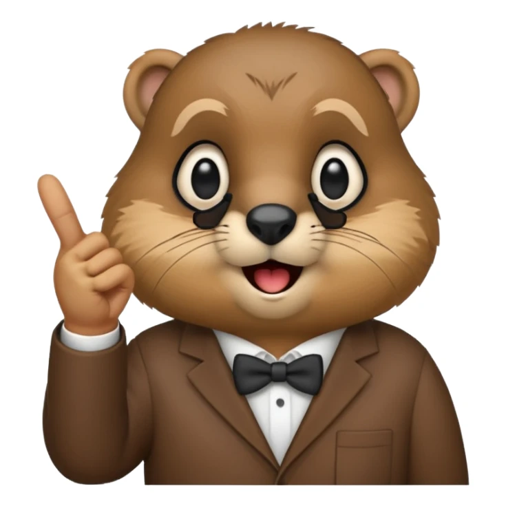Create a version of the "nerd emoji with finger pointing up" meme with the face of a groundhog sticker