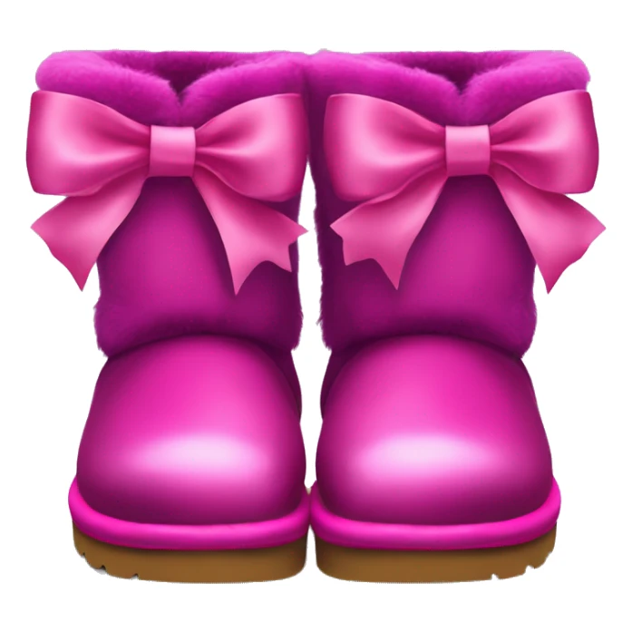 Realistic pair of magenta Ugg fur boots with silk ribbon bows. sticker