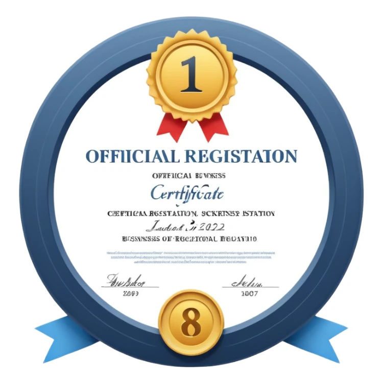 certificate with a checkmark and numbers, representing official business registration sticker