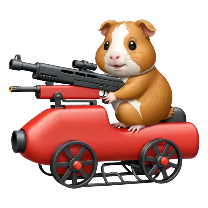 guinea pig riding a machine gun, emoji style sticker