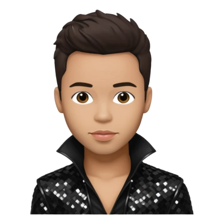 Prince Royce with dark brown hair, black sequin outfit sticker