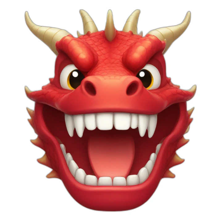 Crazy funny red dragon head with human white teeth and beautiful smile sticker