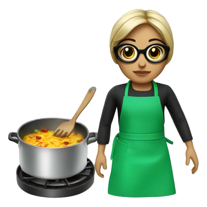 Mexican doll  big eyes green apron  with glasses cooking  sticker