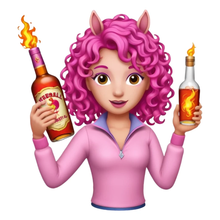 Pink Unicorn curly hair with bottle fireball whiskey dancing  sticker