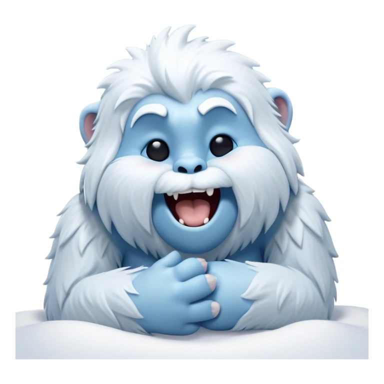 Cinematic Cute Yawning Yeti Portrait Emoji, with a charming, fluffy, snow-dusted figure in gentle whites and cool blues, head tilting back in a wide, endearing yawn with softly closed, peaceful eyes and a content little smile, simplified yet irresistibly adorable, highly detailed with a soft, frosty glow and outline capturing the serene slumber of a yeti! sticker