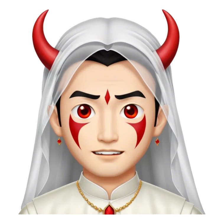 an asian male bride with the face of devil sticker