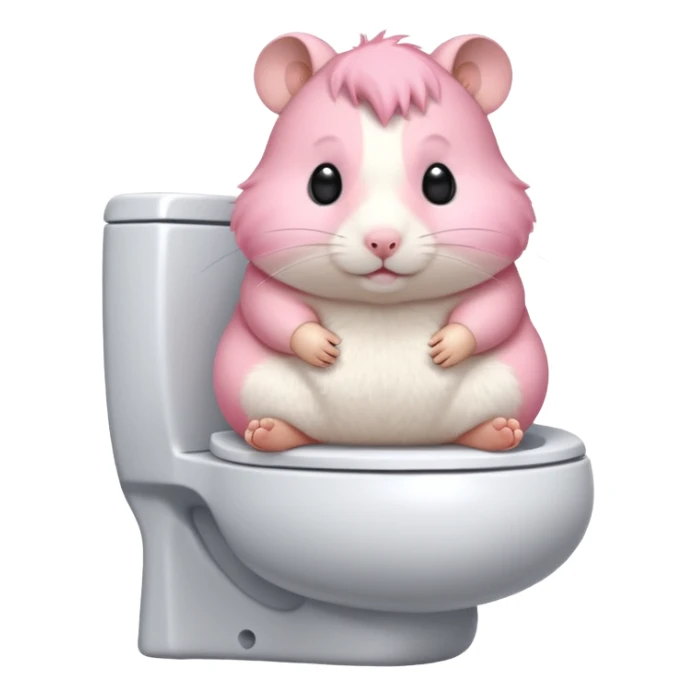 Cute chubby cartoon-style hamster sitting on toilet, sticker-style illustration sticker