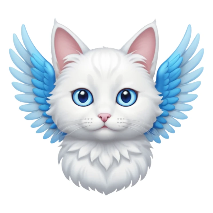 a white, little cat with blue eyes and wings sticker