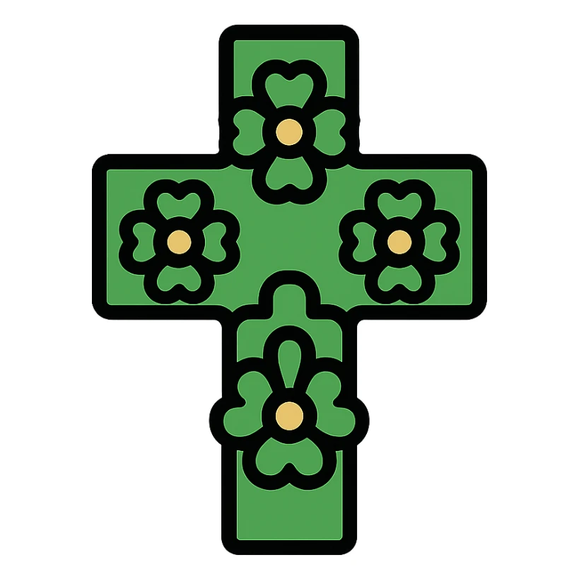 cross decorated with green flowers sticker