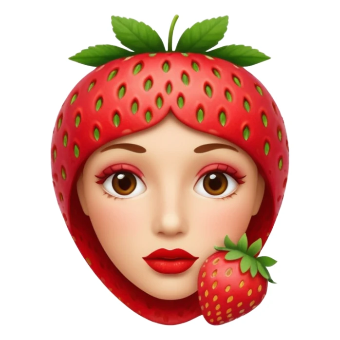 . subject. less details. flat lips with pattern of strawberry with leaf on top  sticker