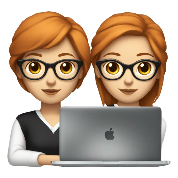 redhead short straight hair girl with black glasses using a mac laptop sticker