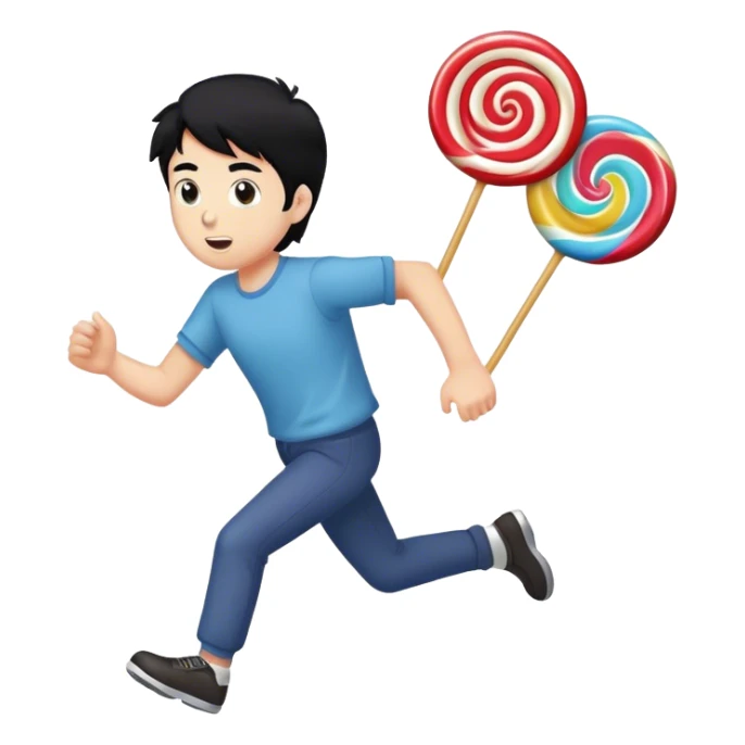 Guy with black hair running away from candy  sticker
