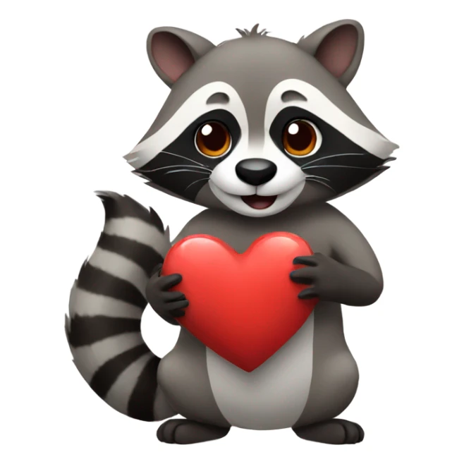 Raccoon holding heart sticker
