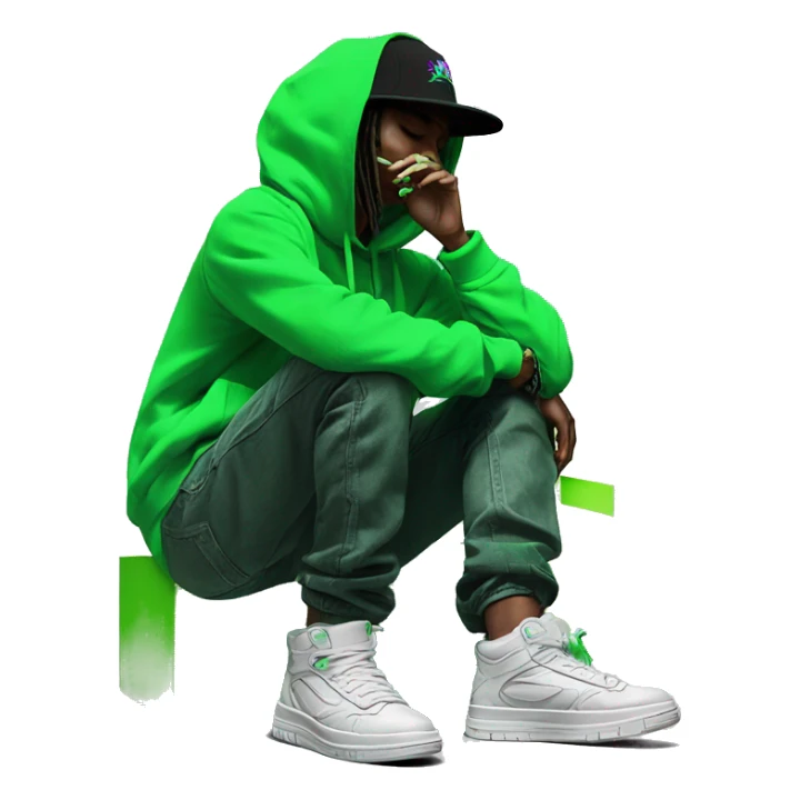 Multicoloured neon black and green graffiti person smoking wearing hoodie dancing hip hop bucket hat tropical Skater fashion aesthetic baggy clothes graphic t shirt 420 sticker
