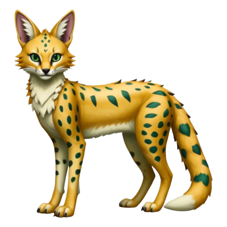 Epic complex detailed sanguine hunter-green realistic aesthetic-scenic-Fakémon-Trico-Sergal-Serval-Vernid-creature sticker