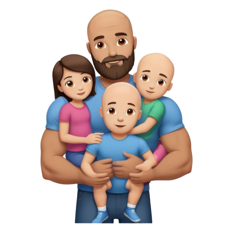 Muscular Bald man with a beard hugging his young fit brunette wife and their 3 sons sticker