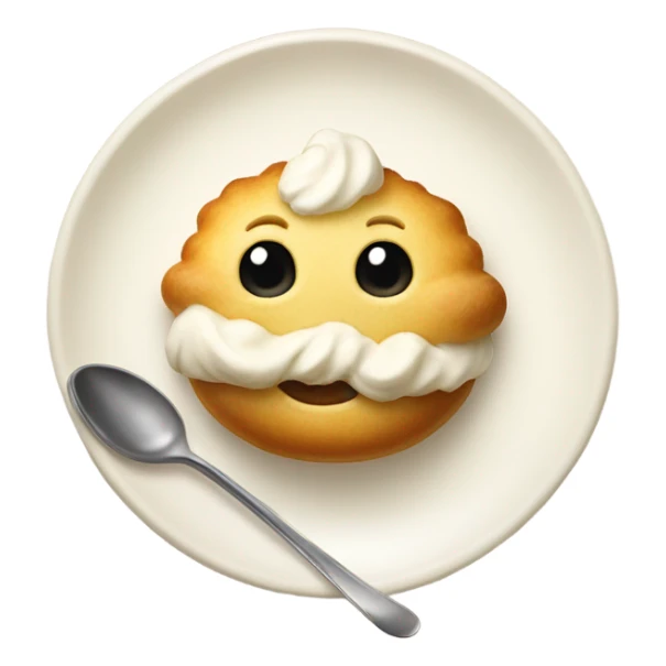 Cream vanilla puff at plate and spoon sticker