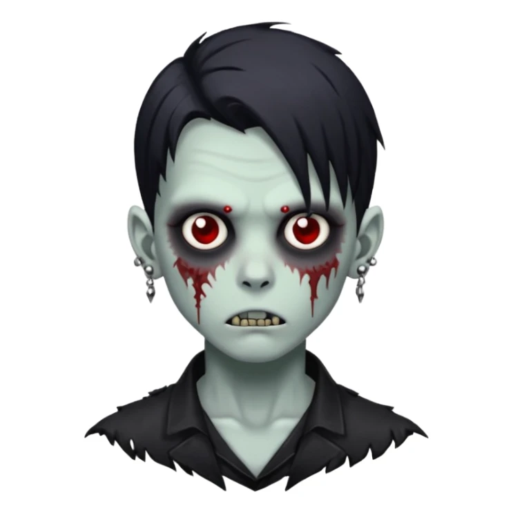 zombie boy with black anime wolfcut medium long symmetrical hair and piercings sticker