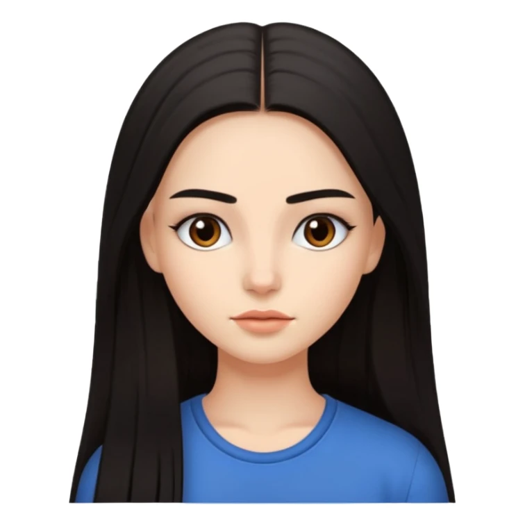 Girl with very long straight dark hair with brows done sticker