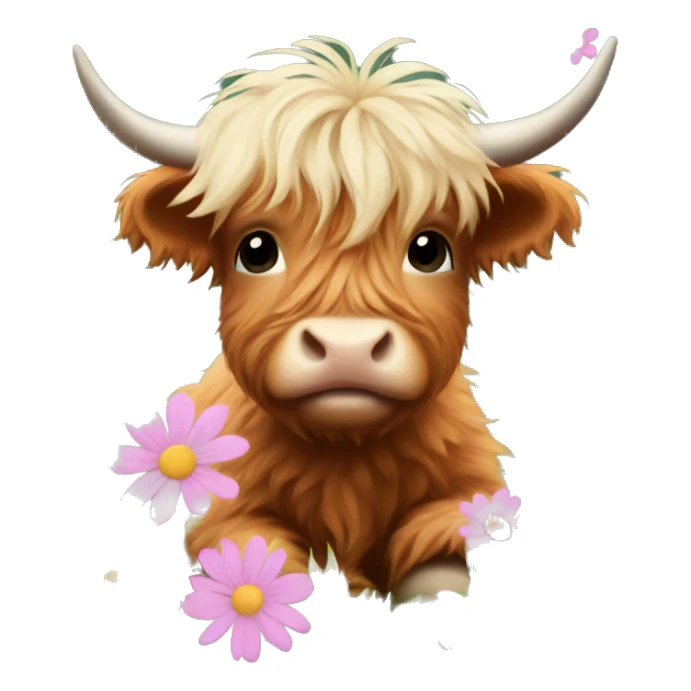 Baby highland cow flowers sticker