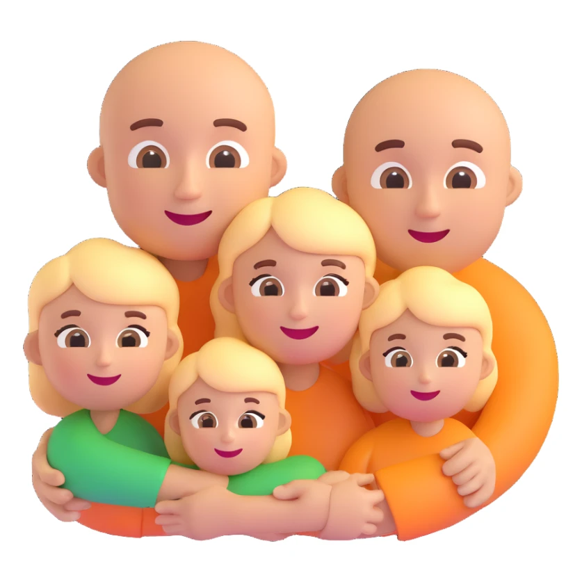 a family with round faces, cheerful, 3D emoji style sticker