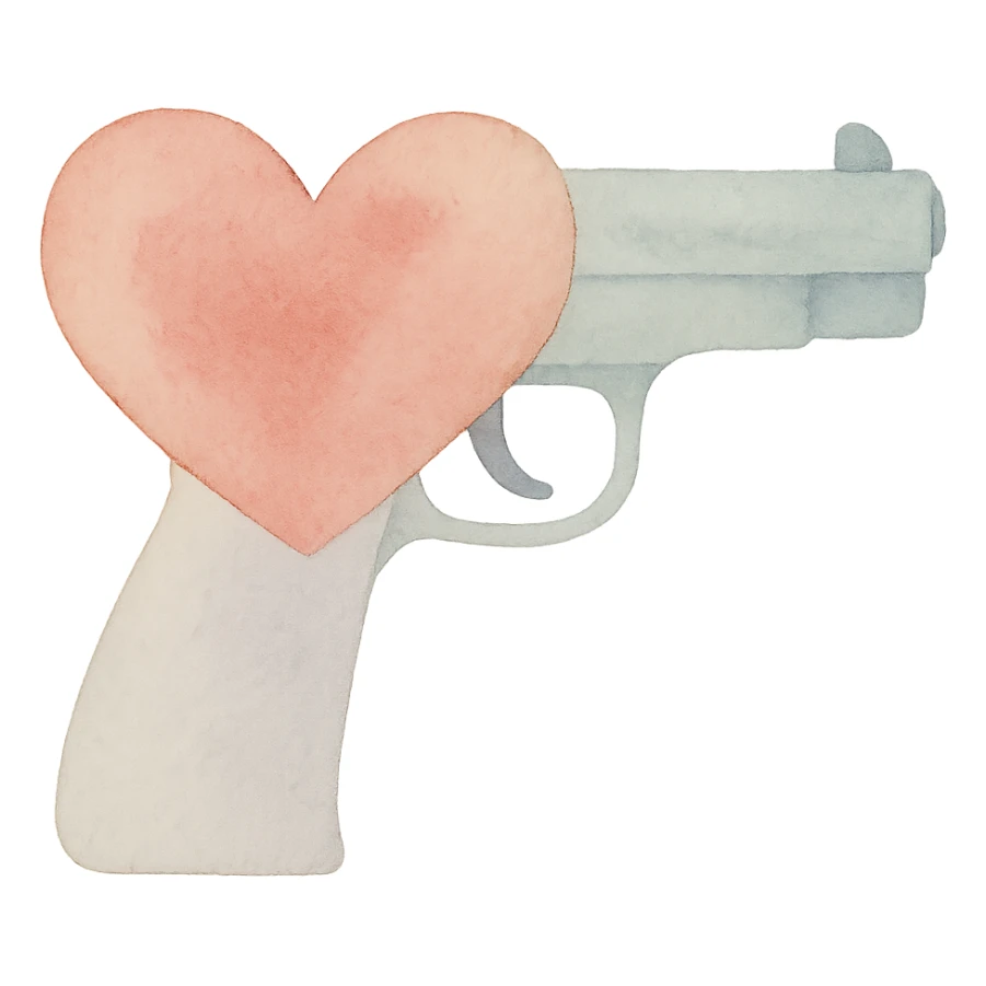 heart gun, watercolor art style, soft blending, artistic sticker