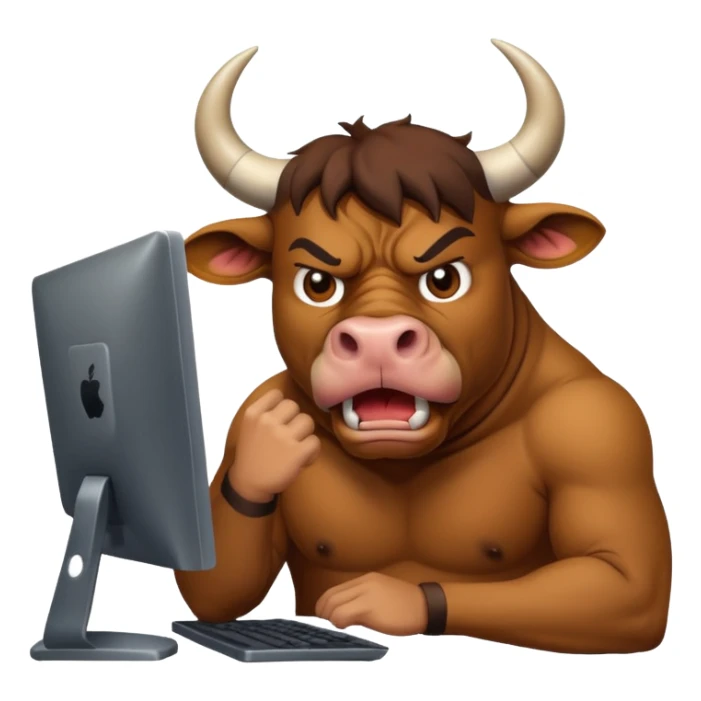 un toro seduto davanti al pc che impreca sticker