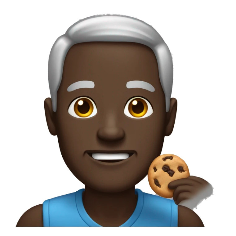 older man with dark brown skin eating a cookie sticker