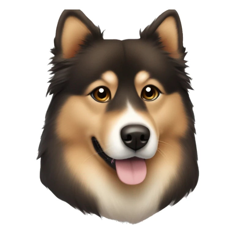 Finnish Lapphund brown. His nose and face is dark brown. On his nose and face are black dots sticker