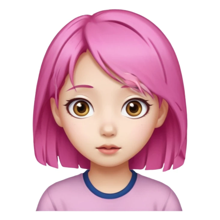 An Asian girl with  pink hair, big eyes,sweet
 sticker