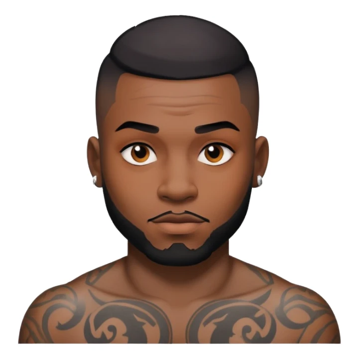 đàn ông 30 tuổi, da đen, tóc undercut ngắn đen, có hình xăm trên mặt sticker