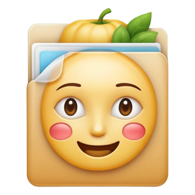 A **simple emoji-style icon** of a **transparent white plastic folder**, minimal and clean, with **rounded corners**, subtle translucency, soft shading, and a **small wellness symbol** on the front combining **skincare, daily routine, and healthy food elements**.
 sticker