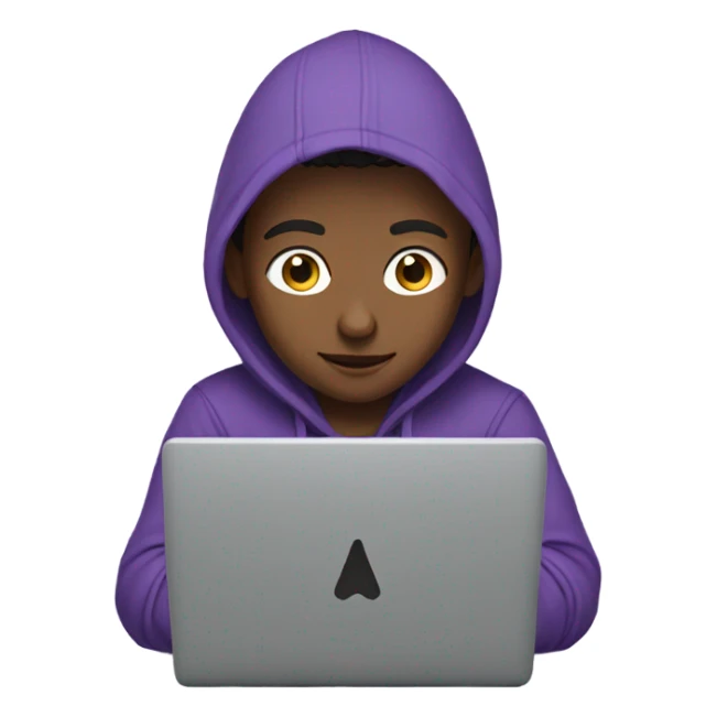 Boy in purple hoodie with laptop sticker