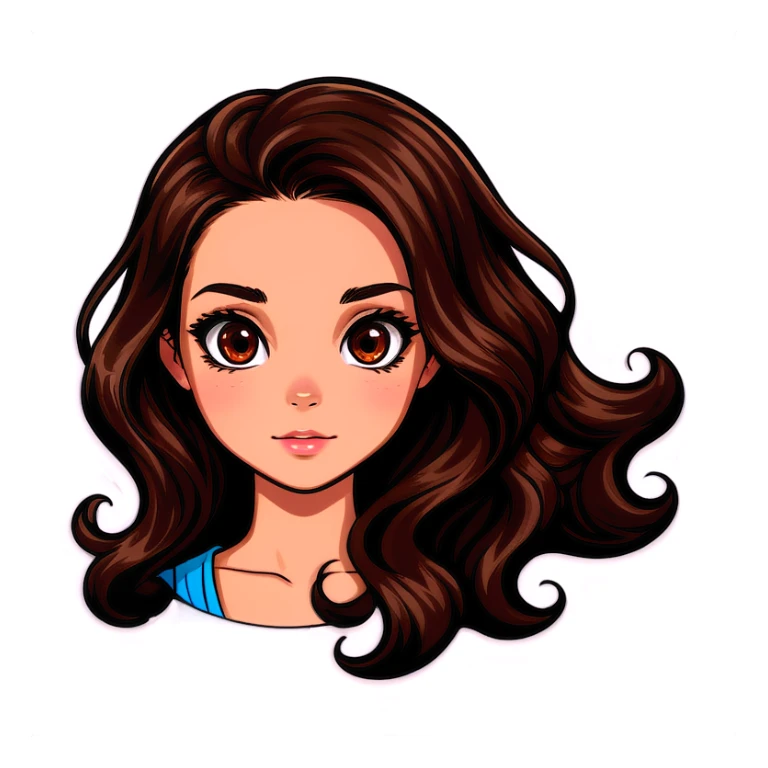 girl brunette wavy hair brown eyes sticker