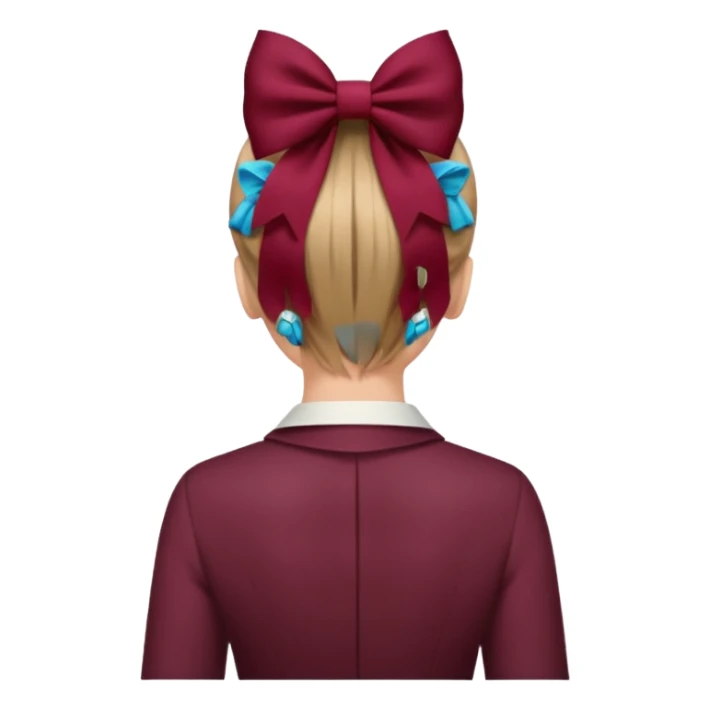 A burgundy bow in dark blond hair from the back sticker