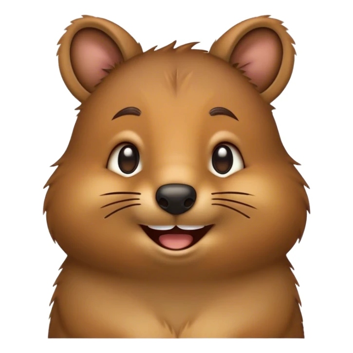 Cinematic Comical Quokka Portrait Emoji, Head tilted dramatically with an exaggeratedly amused expression, featuring a quirky, fluffy brown fur with a wide, playful grin and expressive eyes filled with humorous disbelief, Simplified yet hilariously expressive features, highly detailed, glowing with a slightly sassy glow, high shine, dramatic yet playful, stylized with an air of cheeky marsupial mischief, bright and endearing, soft glowing outline, capturing the essence of a spirited and over‐the‐top quokka, so meme‐worthy it feels like it could beam its way into internet fame instantly! sticker