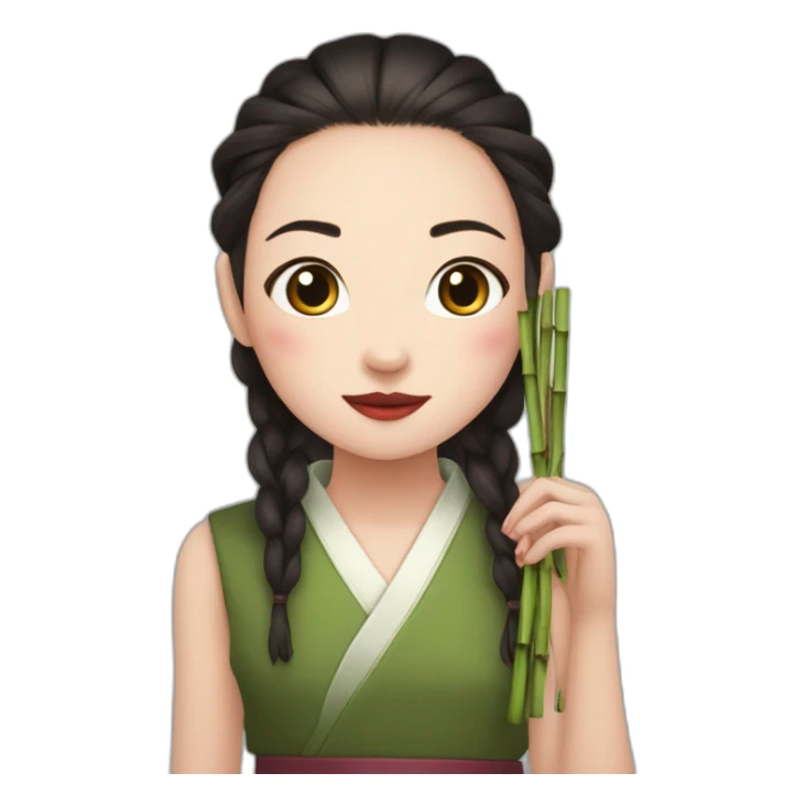 Petite Nezuko avec un bambou dans sa bouche sticker
