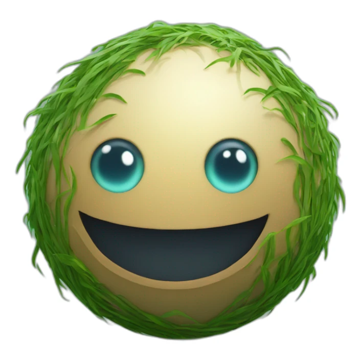 3d sphere with a cartoon confident seagrass Vex skin texture with abashed eyes sticker