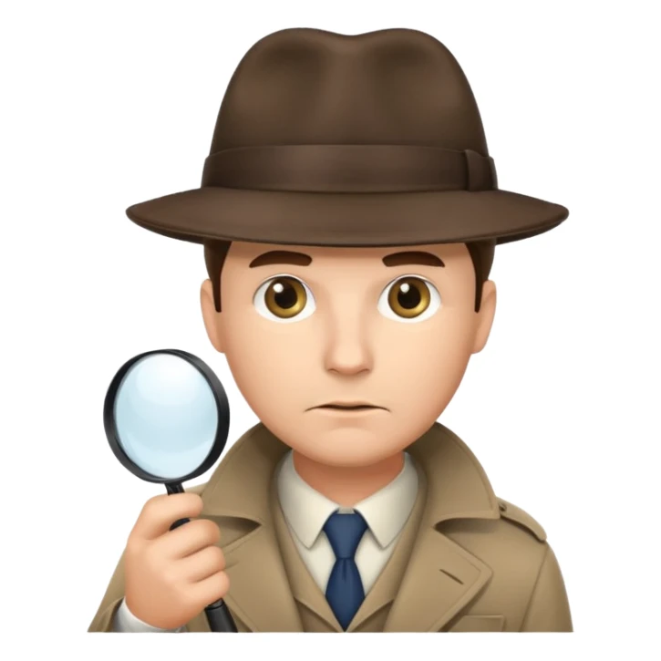 a detective man with hat and holding magnifying glass sticker