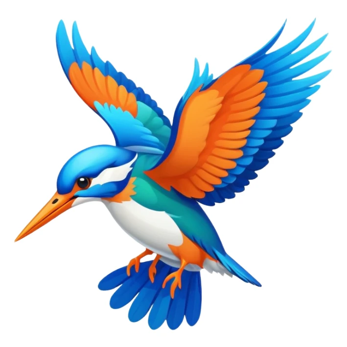 Create an abstract 2D outline of flying kingfisher. Do make it too detailed but make it recognizable. Keep the number of colors limited to only 5 distinct colors.  sticker