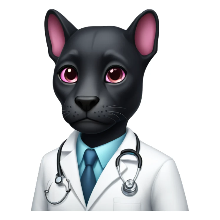 A black animal phanter with pink eyes and white doctor coat sticker