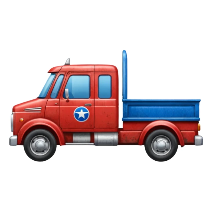 A red truck with a blue and white "TIR" plate sticker