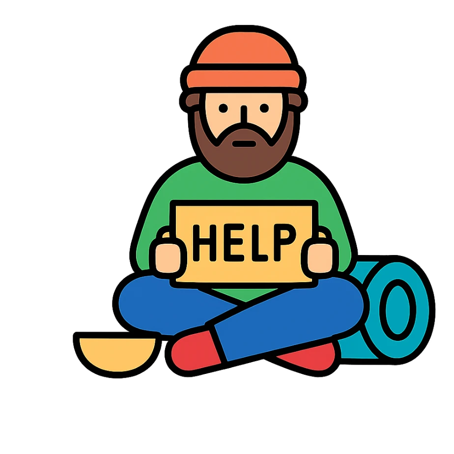 homeless person, color outline, minimalism, no background sticker