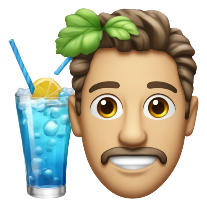 imaginer un emoji qui représente une boisson bleue, comme un cocktail avec des glaçons ou une boisson gazeuse. On pourrait le styliser avec des bulles ou des fruits pour le rendre plus attrayant. sticker
